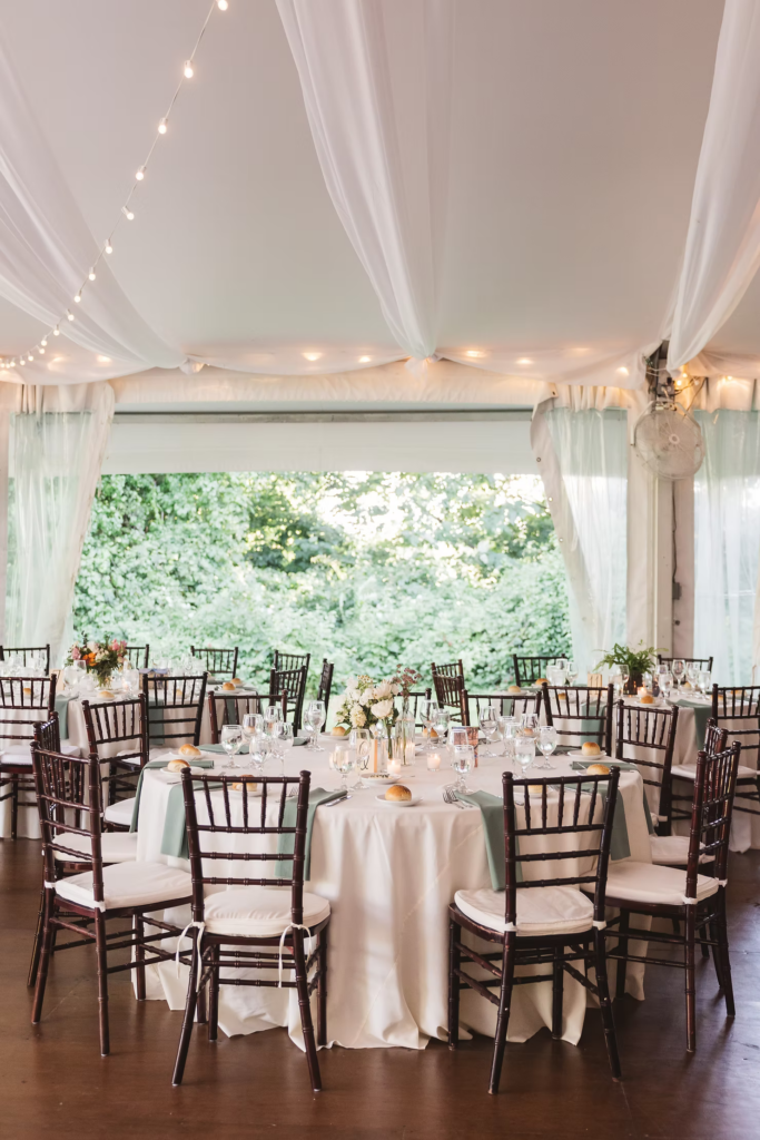 Reception room details for wedding at Bartram's Garden in Philadelphia, PA. Photographed by South Jersey Philly wedding photographer Madison Neumann Photography.