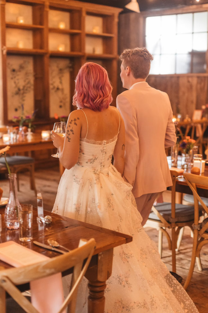 Bride and groom see their reception space on their wedding day at Terrain in Glen Mills, PA.