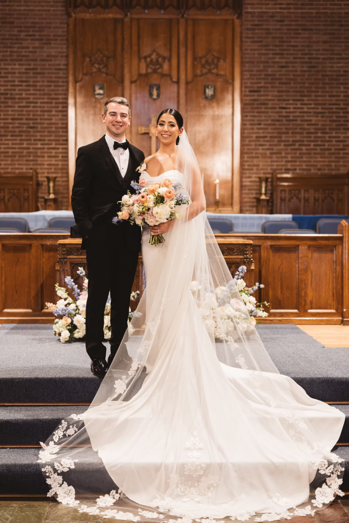 Bride and groom smile at the altar after church ceremony. Photographed at The Madison Hotel in Morristown, NJ by wedding photographer Madison Neumann Photography.
