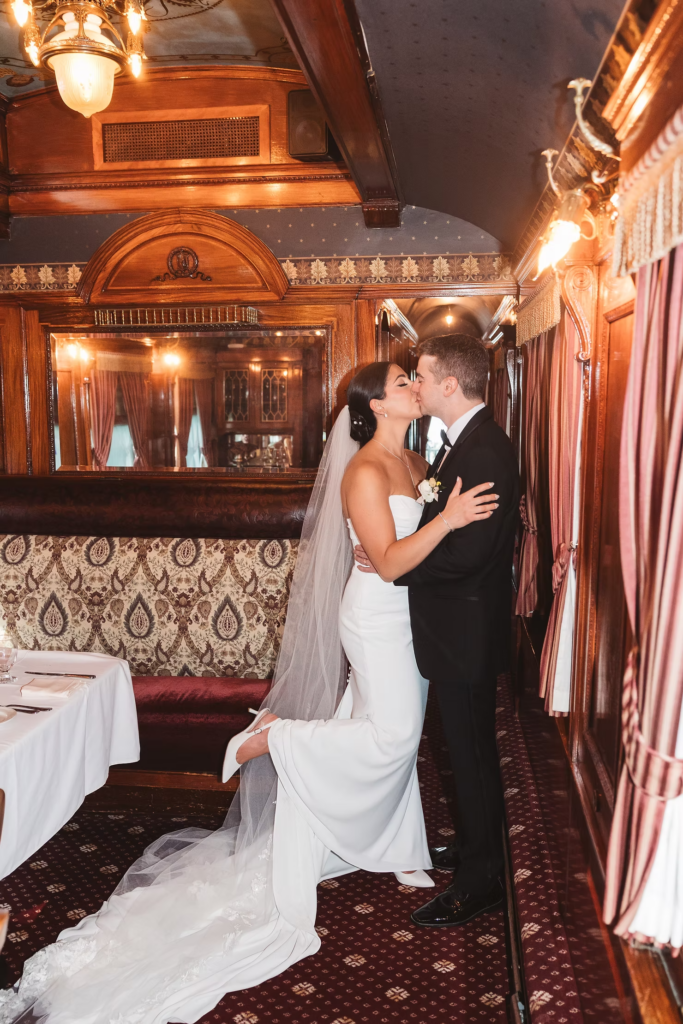 Bride and groom in ornate parlor of their wedding venue. Photographed at The Madison Hotel in Morristown, NJ by wedding photographer Madison Neumann Photography.
