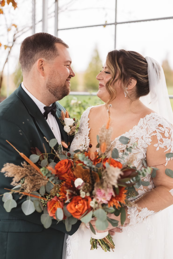 Bride and groom formal portrait at Terrain Gardens at DelVal in Doylestown, Pennsylvania. Wedding day photographed by South Jersey, Philadelphia based wedding photographer Madison Neumann Photography.