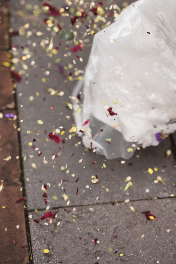 Floral confetti tossed for wedding day at The William Penn Inn in Gwynedd, PA. Photographed by Pennsylvania South Jersey area wedding photographer Madison Neumann Photography.