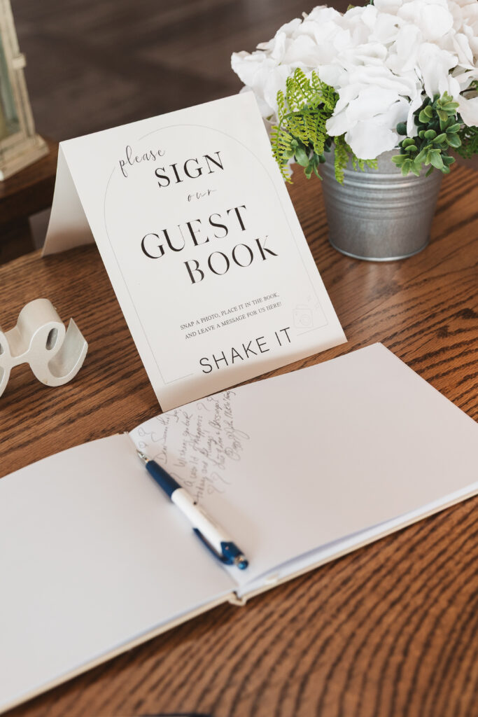 Guest book set up on welcome table, photographed by Philadelphia and New Jersey based travel wedding photographer, Madison Neumann Photography.