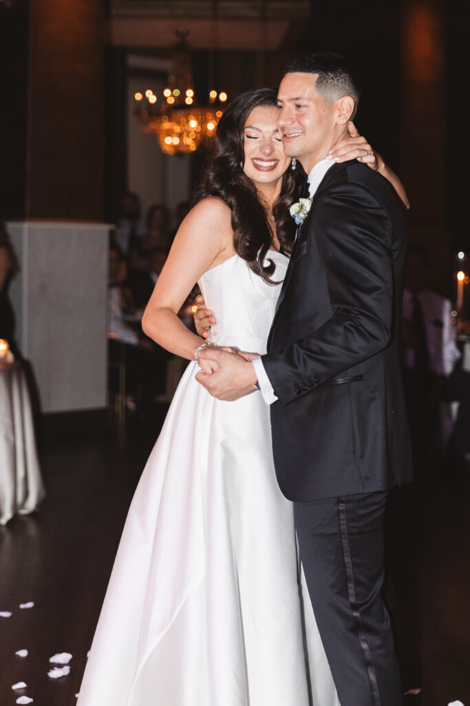 First dance as wife and husband on the dance floor, photographed by Philadelphia and New Jersey based travel wedding photographer, Madison Neumann Photography.