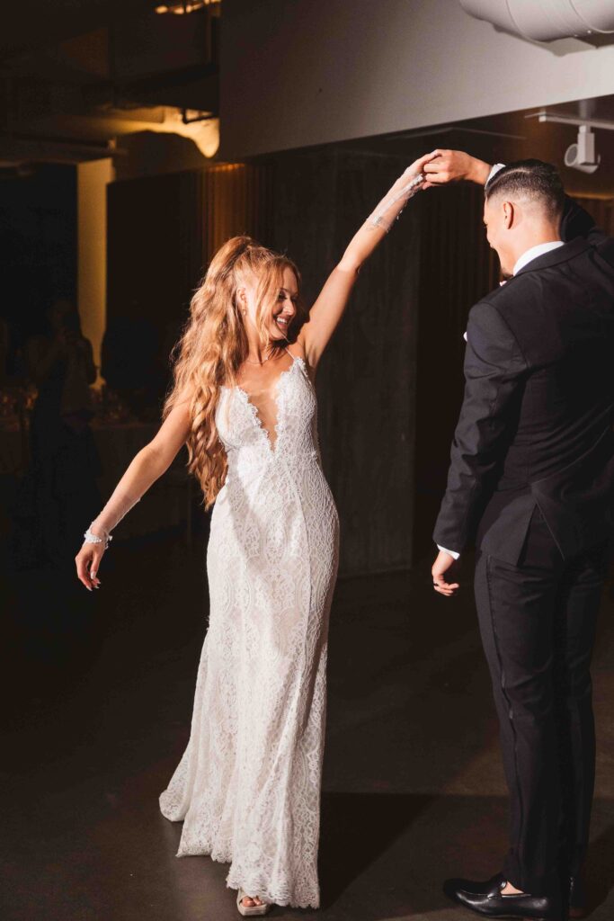 First dance as wife and husband as the groom spins his beautiful wife, photographed by Philadelphia and New Jersey based travel wedding photographer, Madison Neumann Photography.